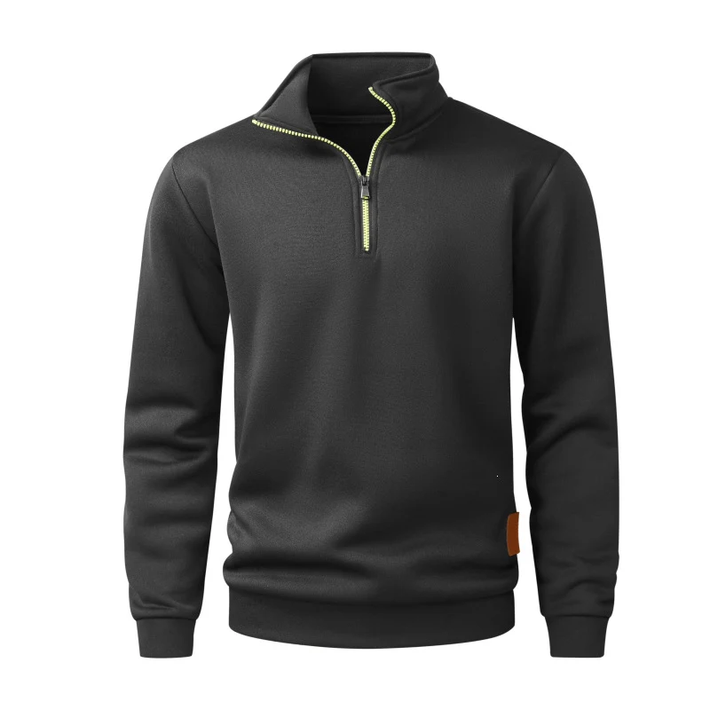 Herren Halbzip‑Pullover aus meliertem Strick mit Stehkragen und Reißverschluss Nord Taschen