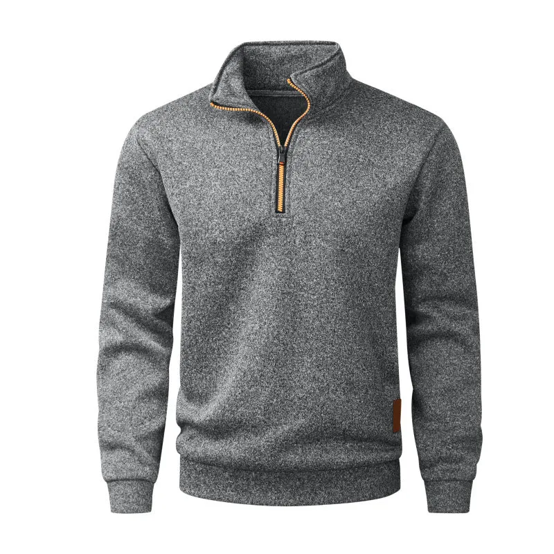 Herren Halbzip‑Pullover aus meliertem Strick mit Stehkragen und Reißverschluss Nord Taschen