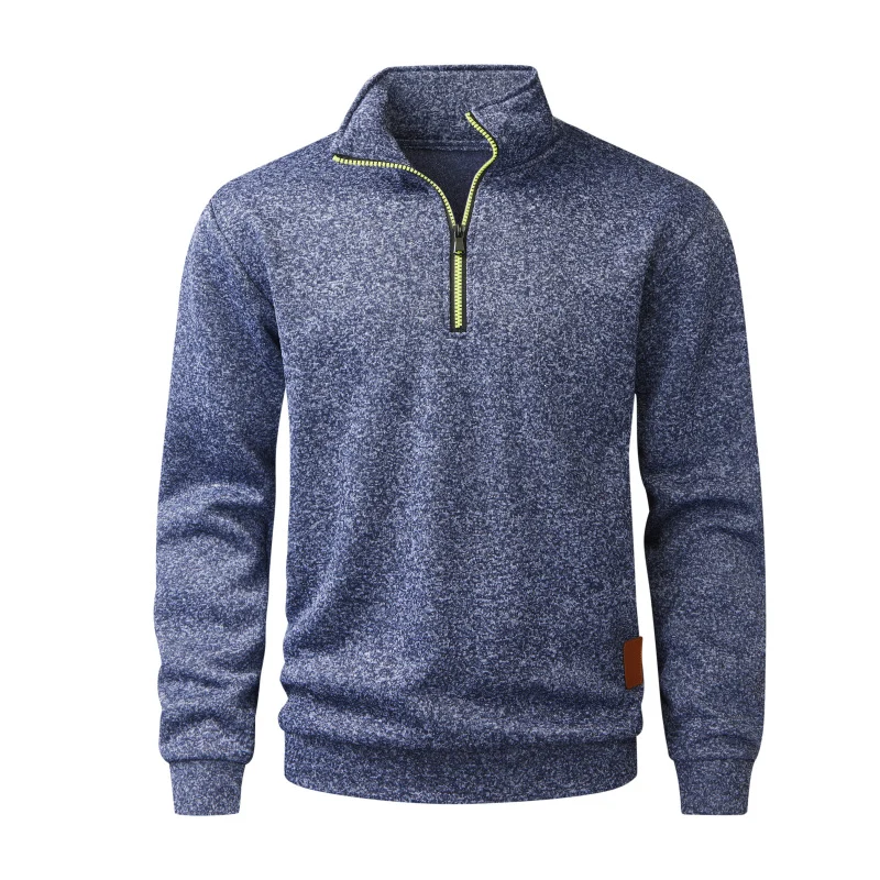 Herren Halbzip‑Pullover aus meliertem Strick mit Stehkragen und Reißverschluss Nord Taschen