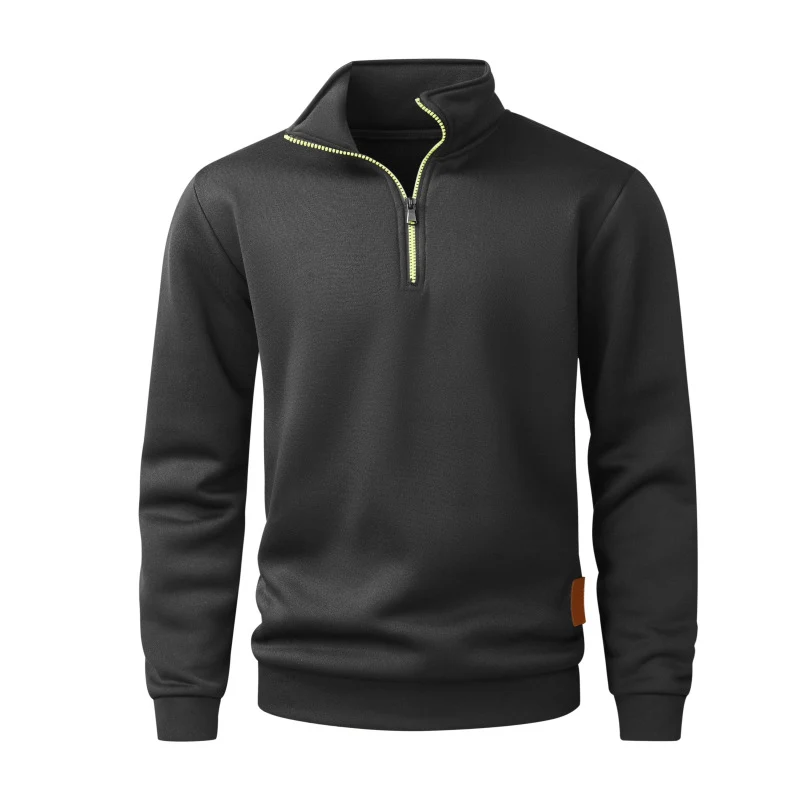 Herren Halbzip‑Pullover aus meliertem Strick mit Stehkragen und Reißverschluss Nord Taschen