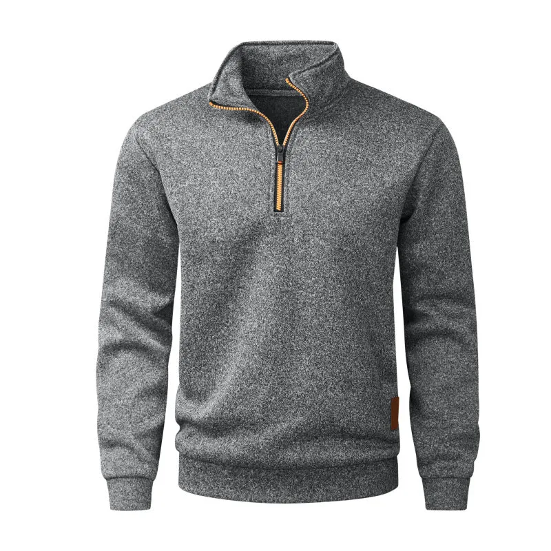 Herren Halber Reißverschluss-Fleecepullover mit Stehkragen, melierter Struktur & elastischen Bündchen Nord Taschen