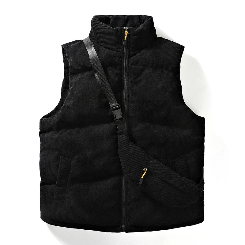 Herren Gesteppte Cord-Ärmellose Thermoweste mit Stehkragen und integrierter Crossbody-Tasche Nord Taschen