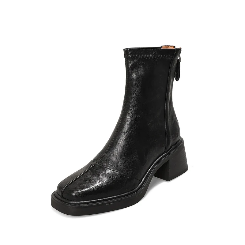 Damen knöchelhohe Lederstiefelette mit quadratischer Zehenpartie und rückseitigem Reißverschluss Nord Taschen
