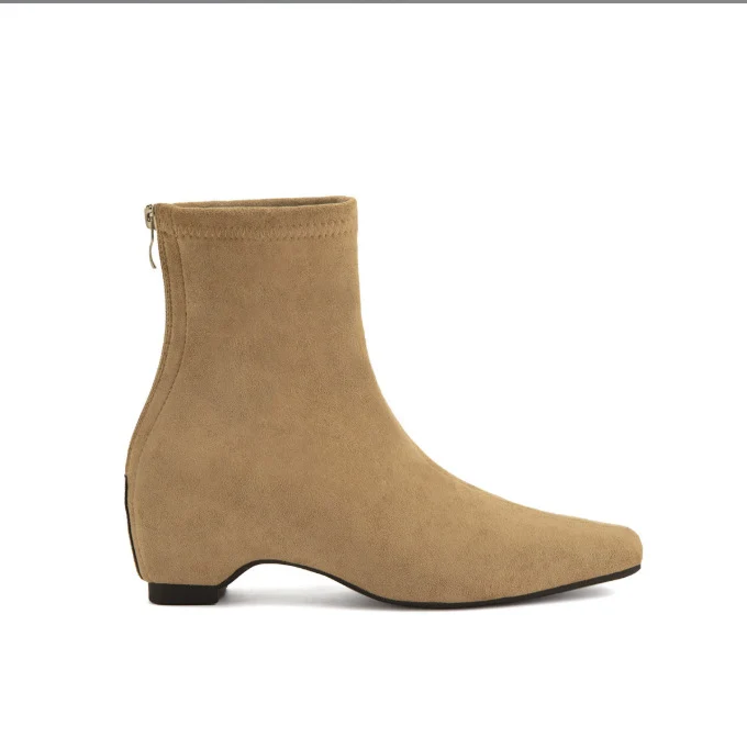 Damen Knöchelhohe Leder-Stiefelette mit quadratischer Zehenpartie, Mittelnähte und elastischem Schaft Nord Taschen