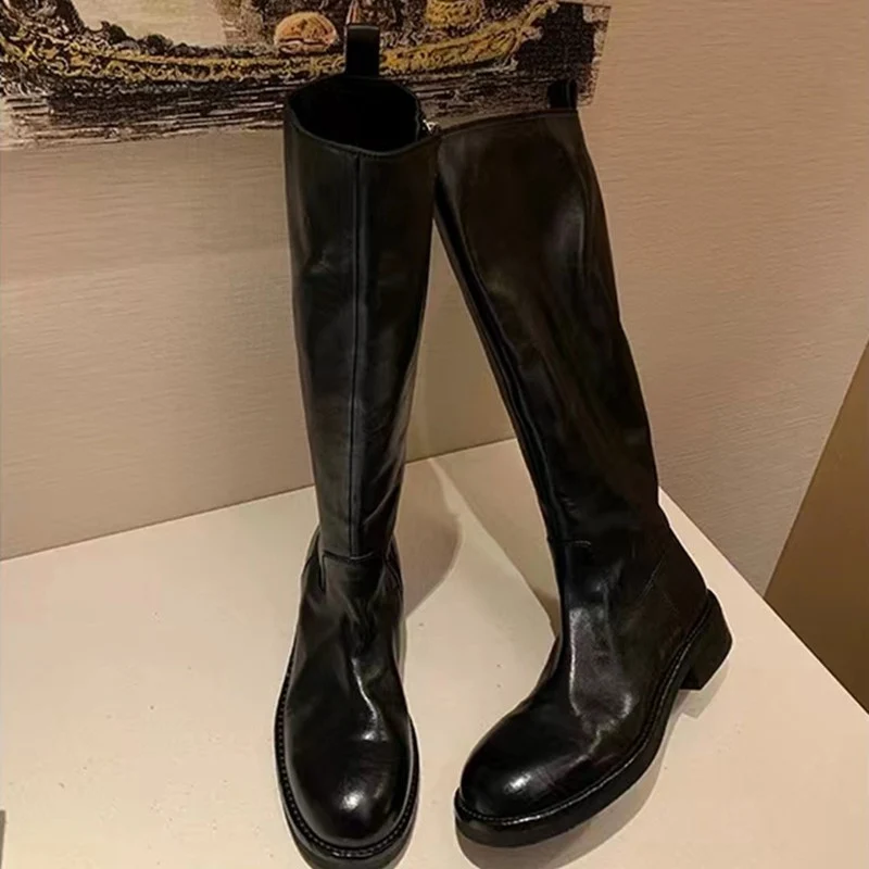 Damen Kniehohe Glattleder-Stiefel mit verdecktem Reißverschluss und stoßdämpfender Laufsohle Nord Taschen