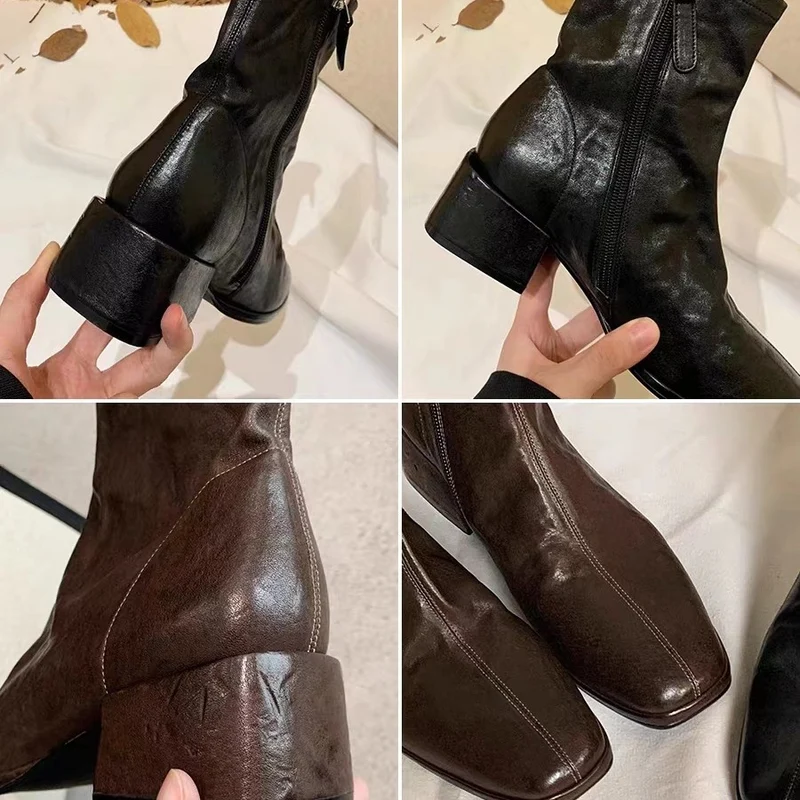 Damen Glattleder-Stiefelette mit schlanker Socken-Passform, innenliegendem Reißverschluss und sculpted Blockabsatz Nord Taschen
