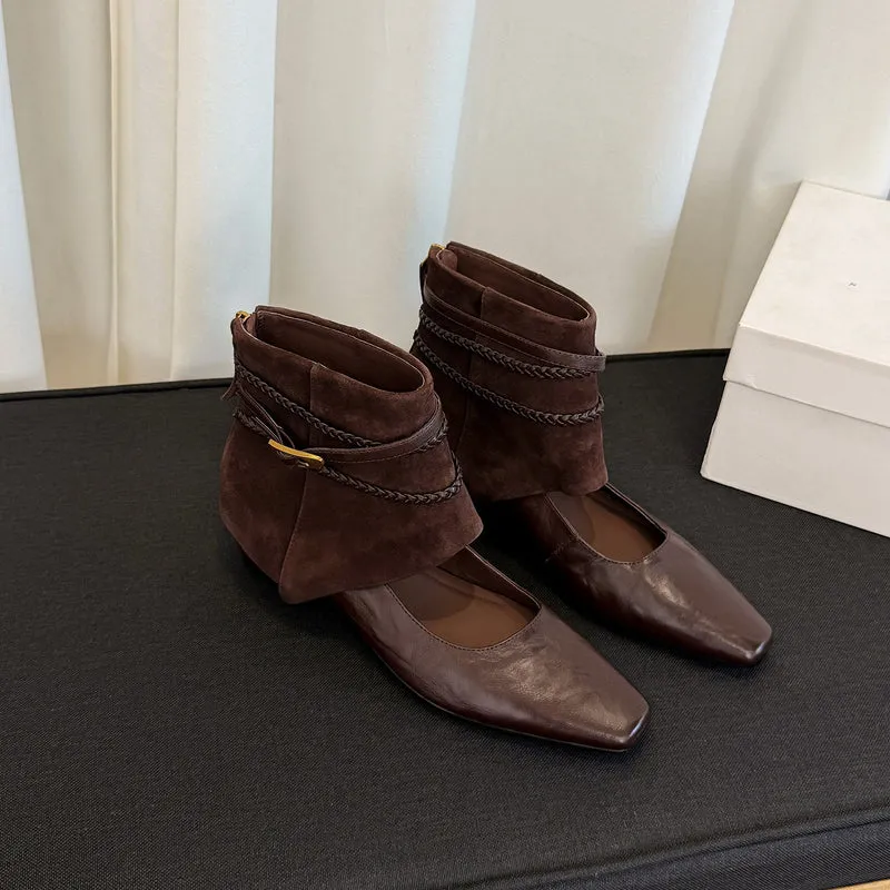 Damen Ankle‑Slipper mit umschlagbarem Velours‑Schaft und geflochtenen Zierriemen Nord Taschen