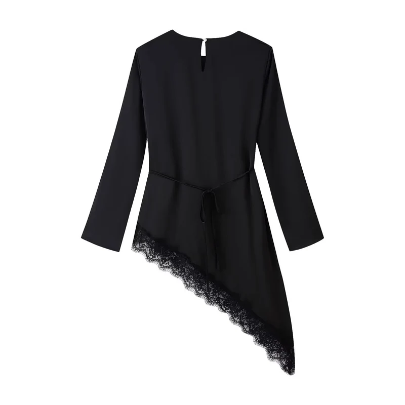 Damen Asymmetrische Chiffonbluse mit Spitzenbesatz und langen Ärmeln Nord Taschen