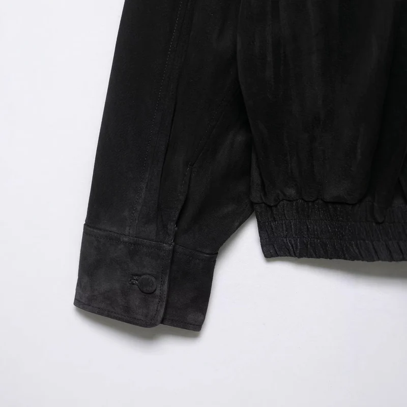 Herren Wildlederjacke mit hohem Stehkragen, asymmetrischer Knopfleiste und elastischem Saum Nord Taschen