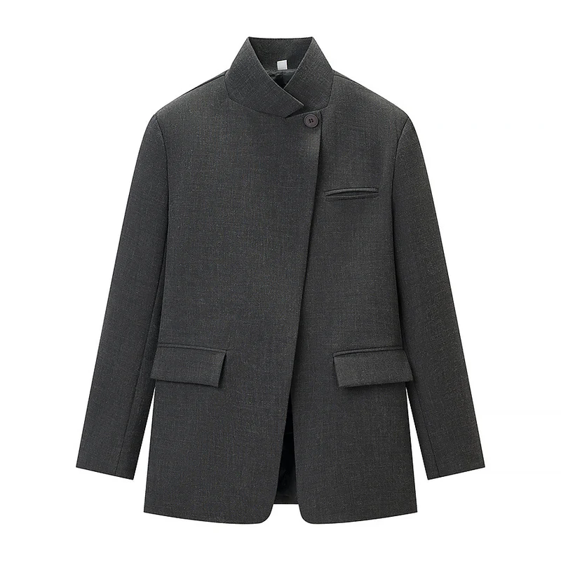 Herren Kurzer Stehkragen-Blazer mit verdeckter Knopfleiste und Pattentaschen Nord Taschen