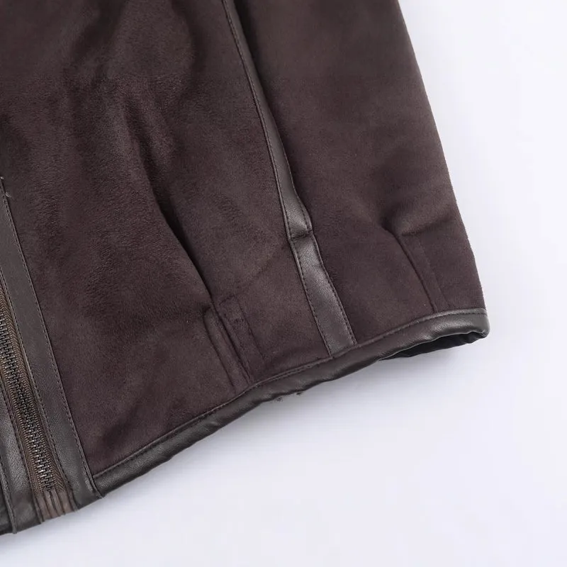 Herren Kurz geschnittene Lammfelljacke mit asymmetrischem Reißverschluss und Lederbesatz Nord Taschen