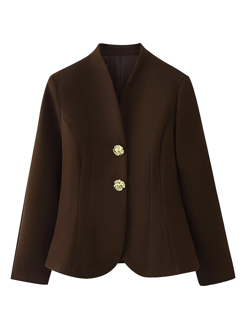Damen Zweiteiliges tailliertes Blazer- und Minirock-Set mit goldener Schmuckknopfleiste Nord Taschen