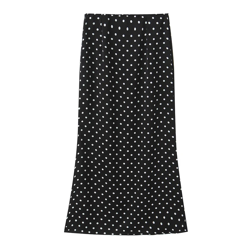 Damen Zweiteiliges tailliertes Blazer- und Midaxi-Rock-Set mit Rosenapplikation am Gürtel und Polka-Dot‑Rock Nord Taschen