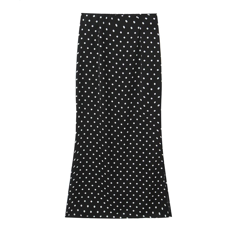 Damen Zweiteiliges tailliertes Blazer- und Midaxi-Rock-Set mit Rosenapplikation am Gürtel und Polka-Dot‑Rock Nord Taschen