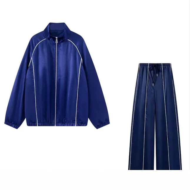 Damen Zweiteiliges Satin-Trainingsset mit Reißverschlussjacke und weitem Trackpant Nord Taschen
