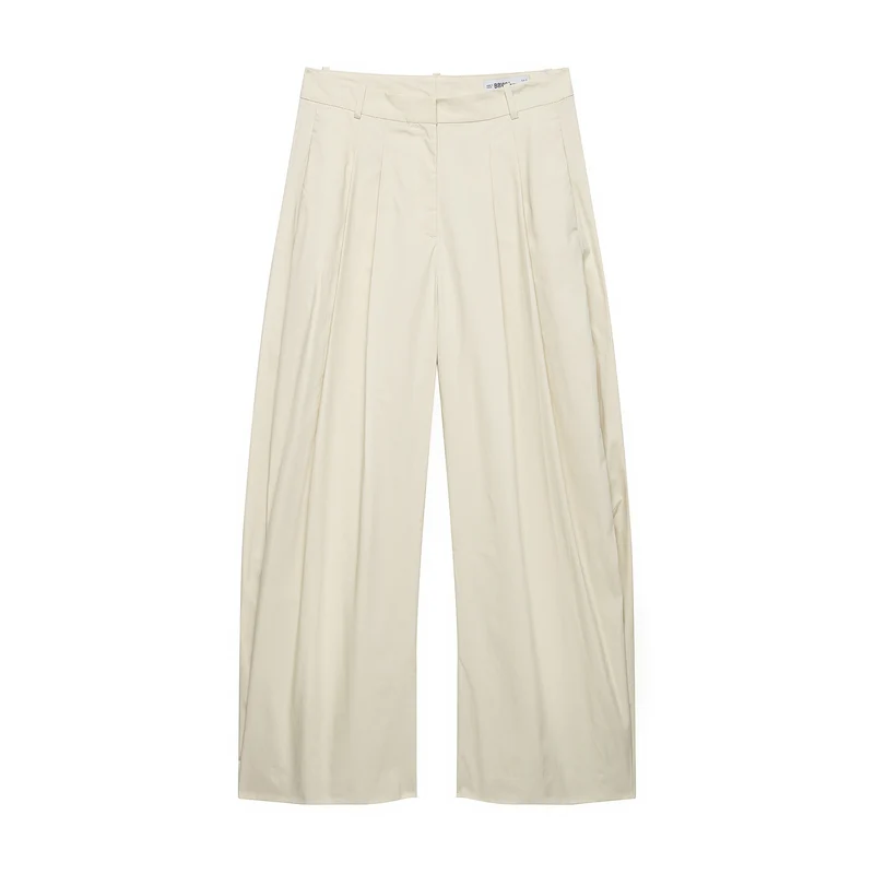 Damen Zweiteiliges Oversize-Hemd- und Weite-Faltenhose-Set Nord Taschen
