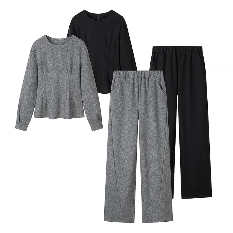 Damen Zweiteiliges Komfort-Lounge-Set mit Langarmshirt und weiter Jogginghose Nord Taschen
