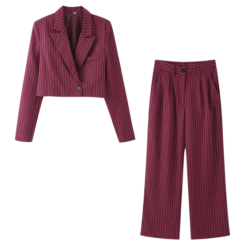 Damen Zweiteiliges Cropped-Blazer- und Hochbund-Bundfaltenhose-Set Nord Taschen