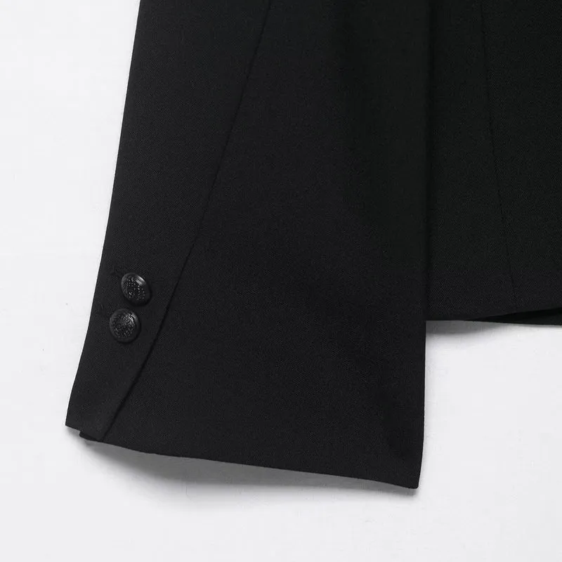 Damen Zweiteiliges Anzugs-Set mit Kurzblazer im Mandarinkragen und Highwaist-Weitbein-Hose Nord Taschen