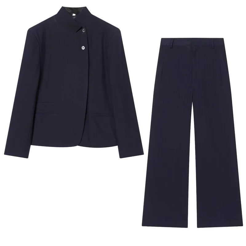 Damen Zweiteiliges Anzug-Set mit asymmetrischem Stehkragen-Blazer und weiter Palazzohose Nord Taschen