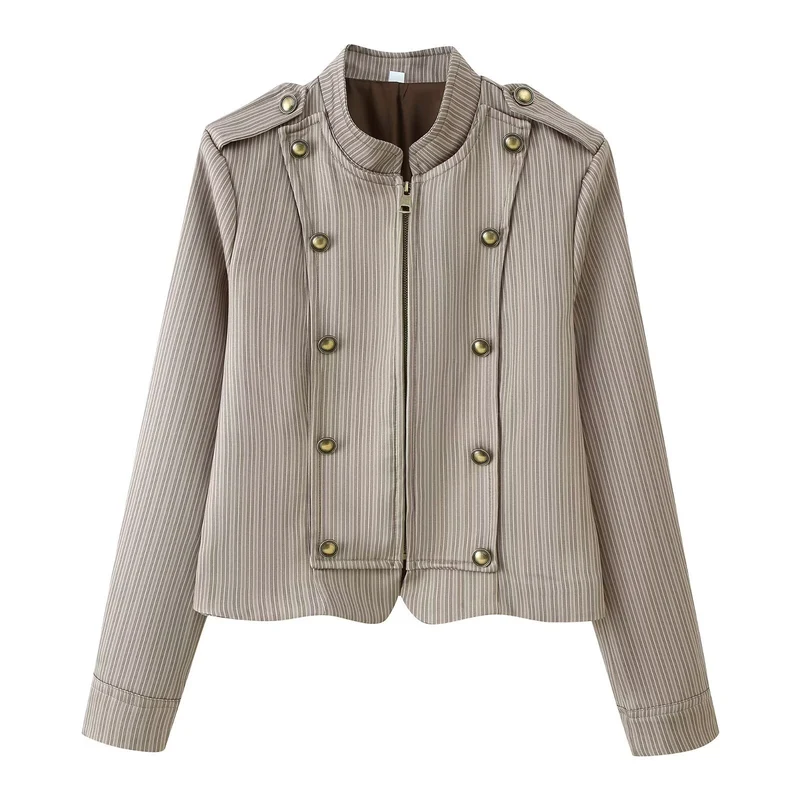 Damen Zweiteiliger taillierter Nadelstreifen-Anzug mit Reißverschlussblazer und Highwaist-Hose Nord Taschen