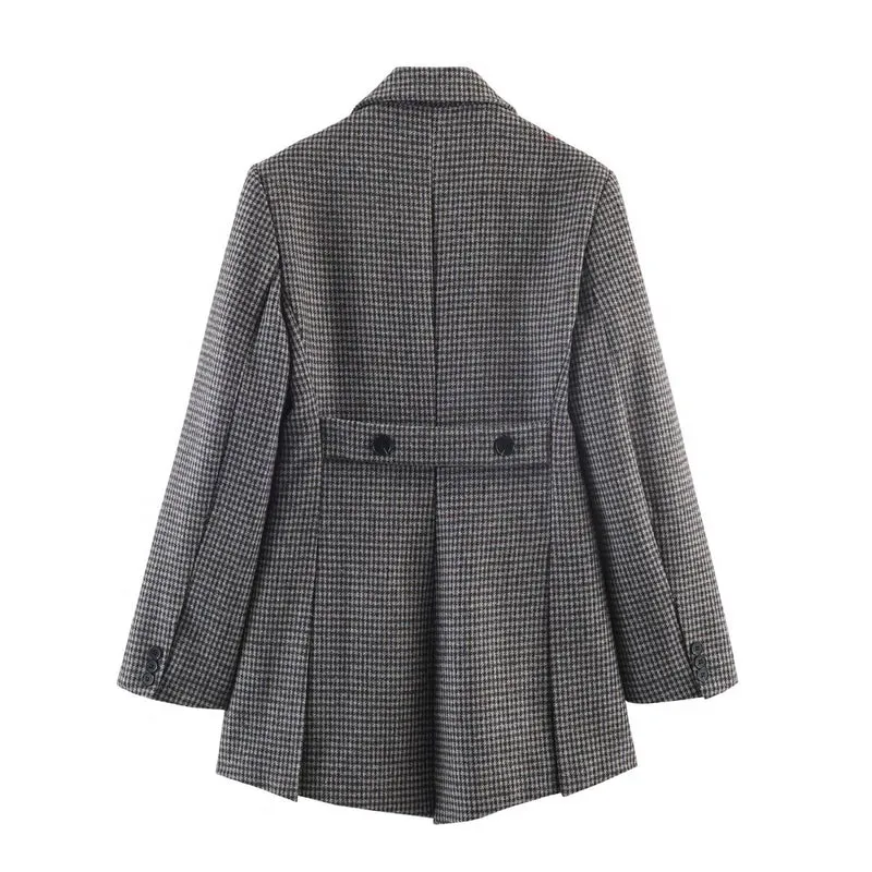 Damen Zweireihiger Hahnentritt-Longblazer mit Schwalbenschwanz-Saum Nord Taschen
