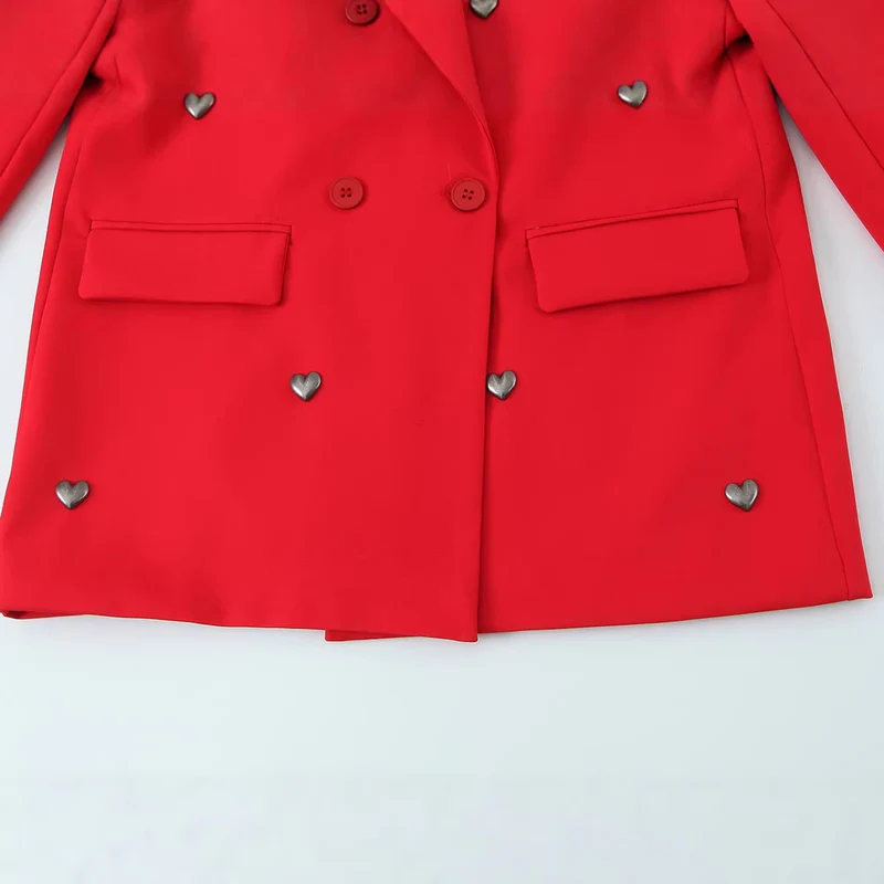 Damen Zweireihiger Blazer mit Herz‑Metalldetails und Pattentaschen Nord Taschen