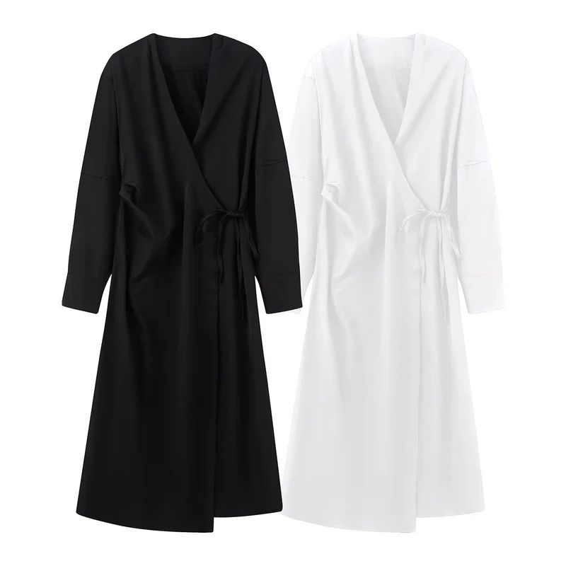 Damen Wickel‑Midikleid mit V‑Ausschnitt und Bindegürtel Nord Taschen