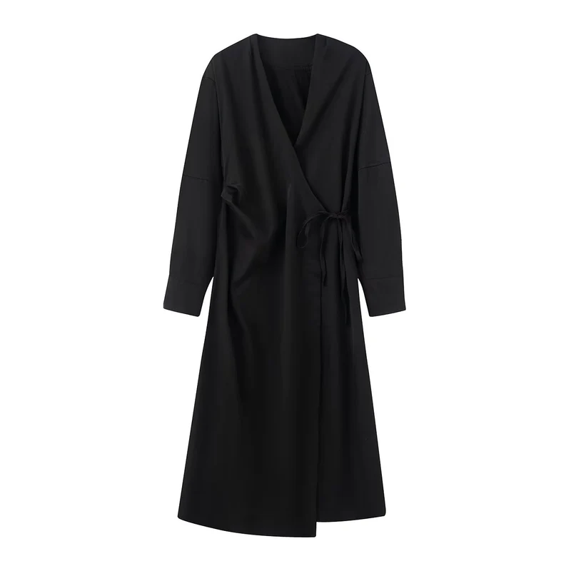 Damen Wickel‑Midikleid mit V‑Ausschnitt und Bindegürtel Nord Taschen