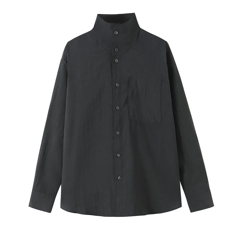 Damen Weites Oversize‑Hemd mit hohem Stehkragen und Brusttasche Nord Taschen