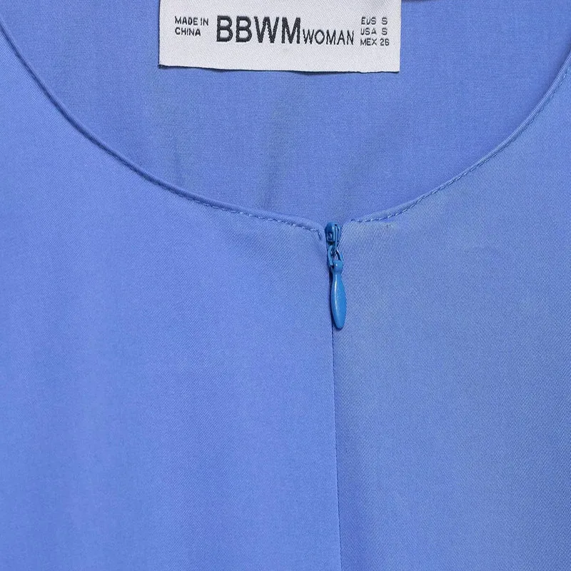 Damen weites Blusenshirt mit Ballonärmeln, Rundhalsausschnitt und kurzem Frontreißverschluss Nord Taschen