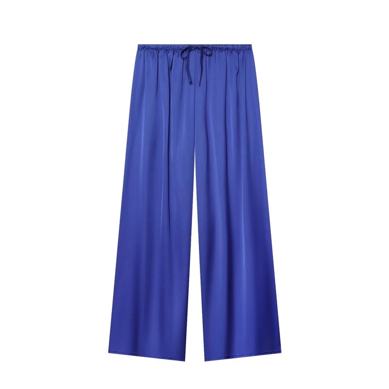 Damen Weite Satin-Hose mit elastischem Tunnelzugbund und weitem Bein Nord Taschen