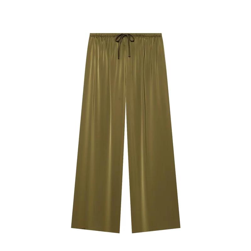 Damen Weite Satin-Hose mit elastischem Tunnelzugbund und weitem Bein Nord Taschen