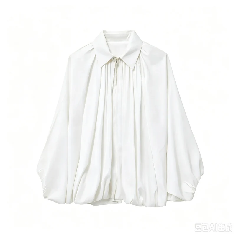 Damen Weite plissierte Cape-Übergangsjacke mit Reißverschluss und ballonförmigem Saum Nord Taschen