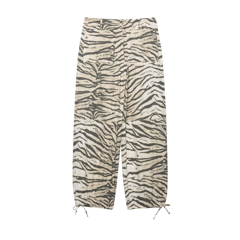 Damen Weite Palazzohose mit Tunnelzugbund, Kordelzügen und animalischem Print Nord Taschen