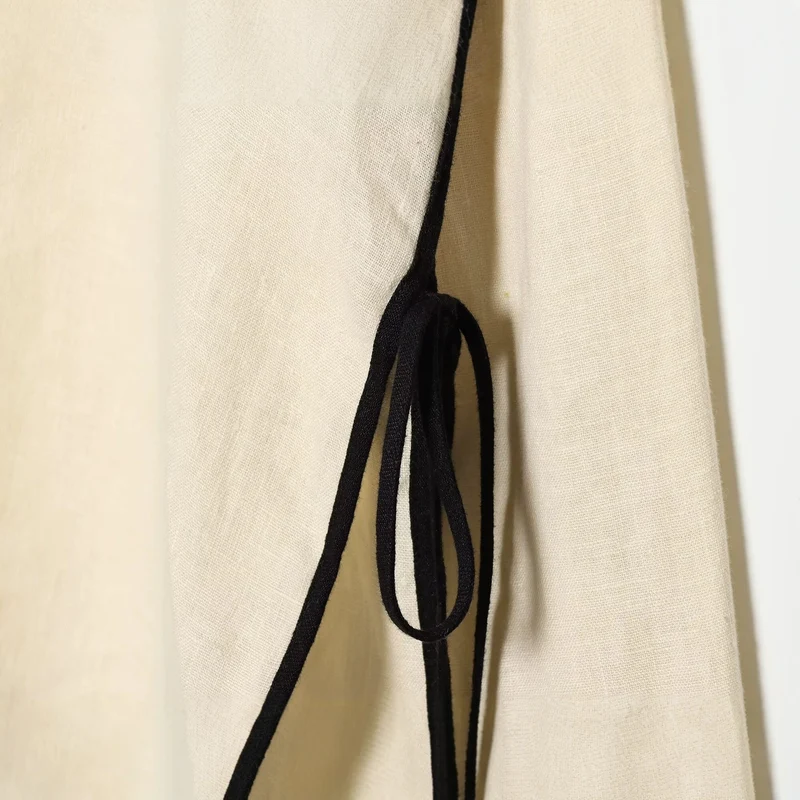 Damen Weite Leinenoptik-Hose mit hohem Elastikbund, Kontrastpaspel und Bein‑Schnürdetail Nord Taschen