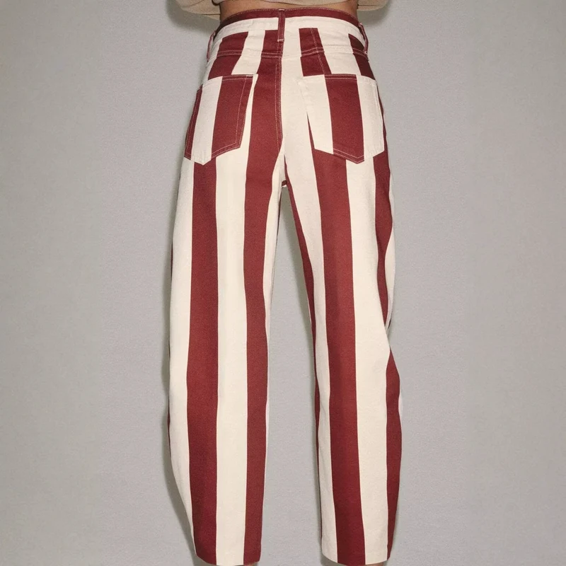 Damen Weite Hose mit hohem Bund, weitem Bein und markantem Streifenmuster Nord Taschen