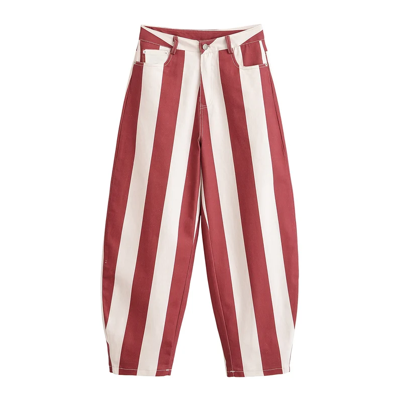 Damen Weite Hose mit hohem Bund, weitem Bein und markantem Streifenmuster Nord Taschen