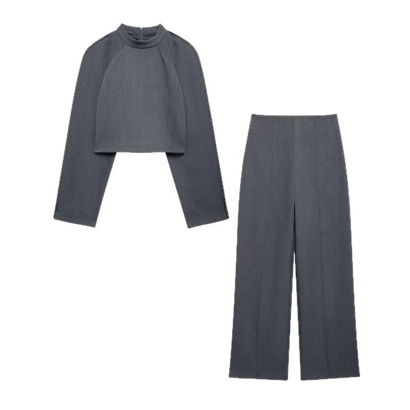 Damen Weite Highwaist-Hose mit Mittelnaht und Frontschlitz Nord Taschen