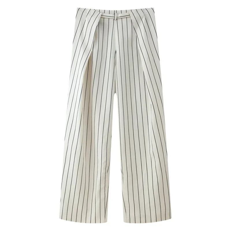 Damen Weite Highwaist-Hose mit Bügelfalten und Bindegürtel Nord Taschen