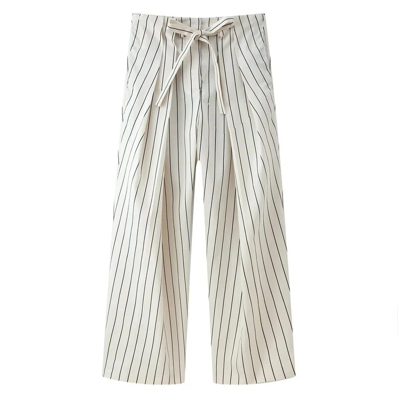 Damen Weite Highwaist-Hose mit Bügelfalten und Bindegürtel Nord Taschen