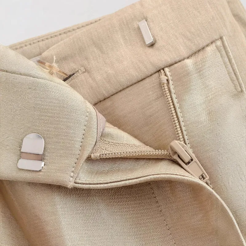 Damen Weite Highwaist-Hose mit Bügelfalte und fließender Satinoptik Nord Taschen