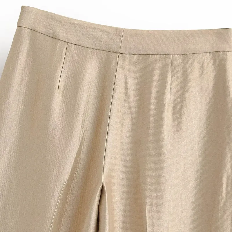 Damen Weite Highwaist-Hose mit Bügelfalte und fließender Satinoptik Nord Taschen
