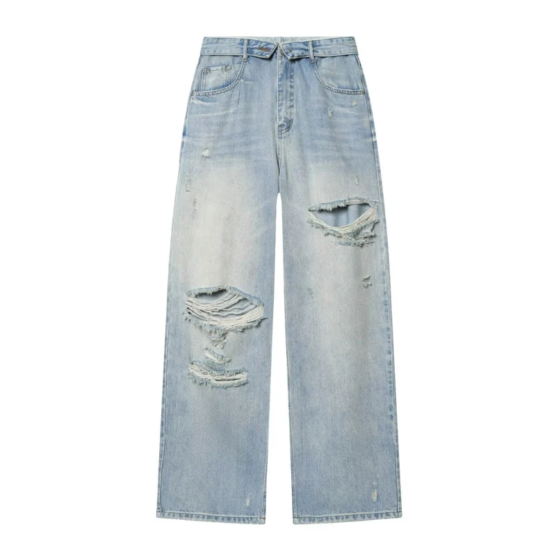 Damen Weite High‑Waist Jeans mit markanter Riss‑ und Used‑Optik Nord Taschen
