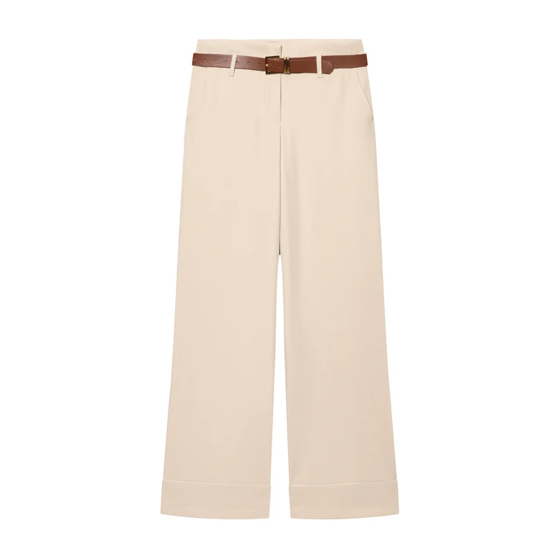 Damen Weite High‑Waist‑Hose mit Umschlagsaum, Bügelfalte und Taillengürtel Nord Taschen