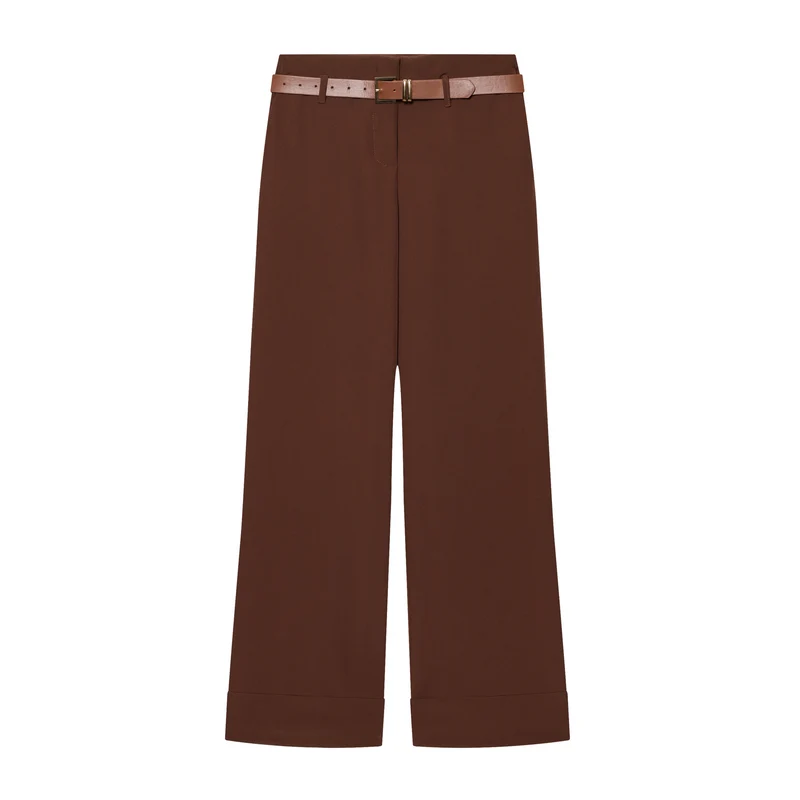 Damen Weite High‑Waist‑Hose mit Umschlagsaum, Bügelfalte und Taillengürtel Nord Taschen