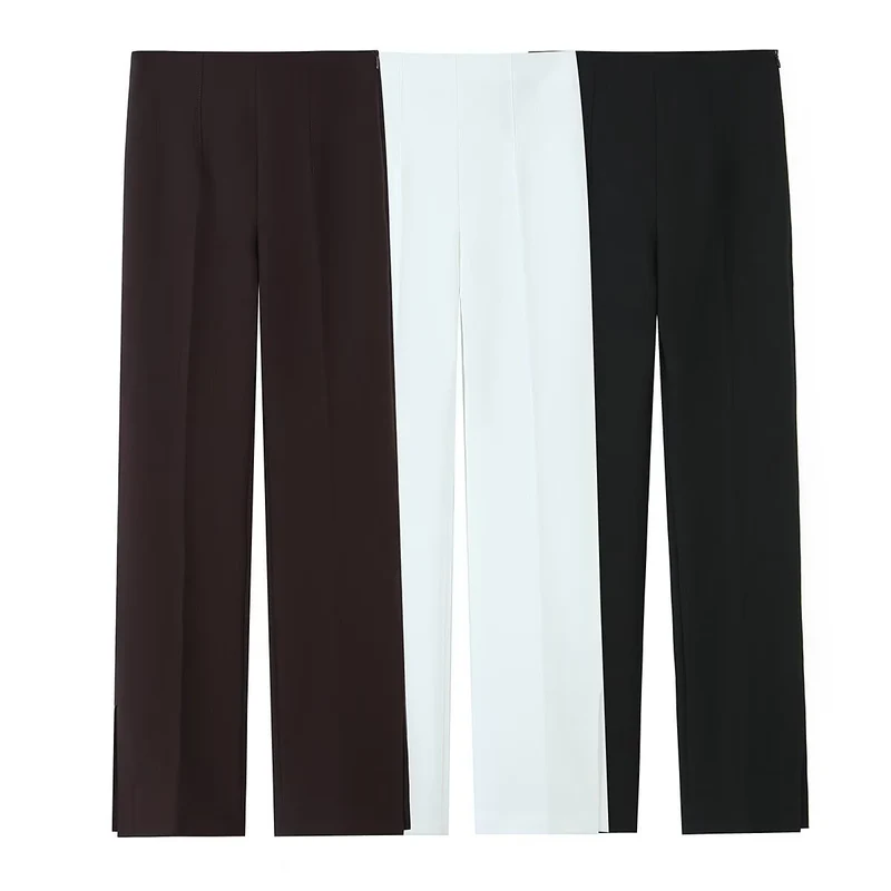 Damen Weite High‑Waist‑Hose mit Bundfalte und seitlichen Beinschlitzen Nord Taschen