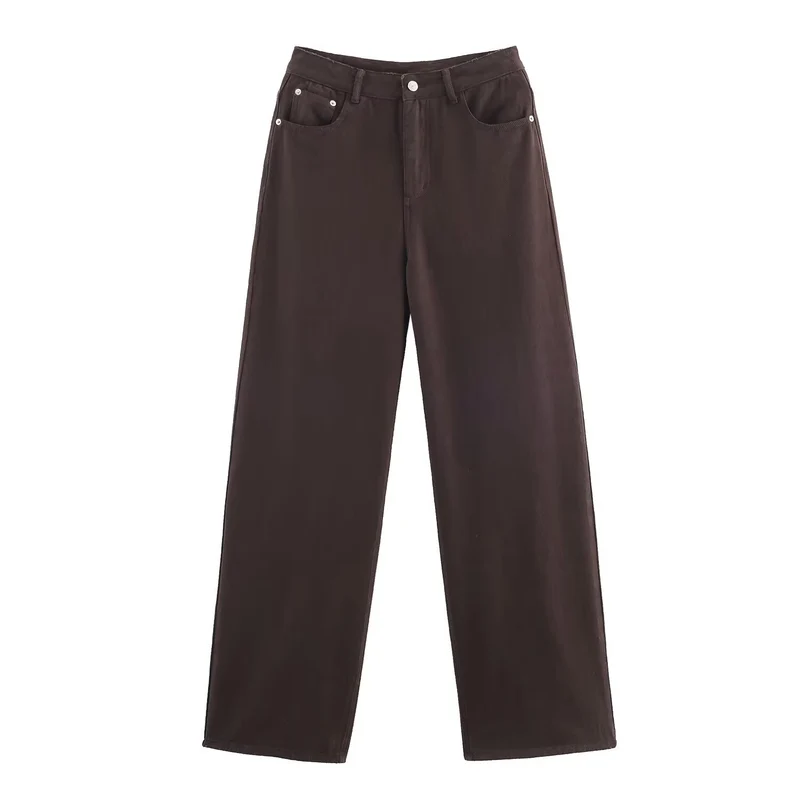 Damen Weite High‑Waist Fünf‑Taschen‑Hose aus Canvas mit geradem Bein Nord Taschen