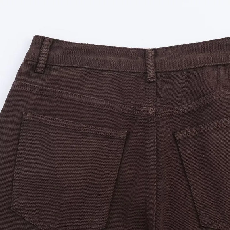 Damen Weite High‑Waist Fünf‑Taschen‑Hose aus Canvas mit geradem Bein Nord Taschen
