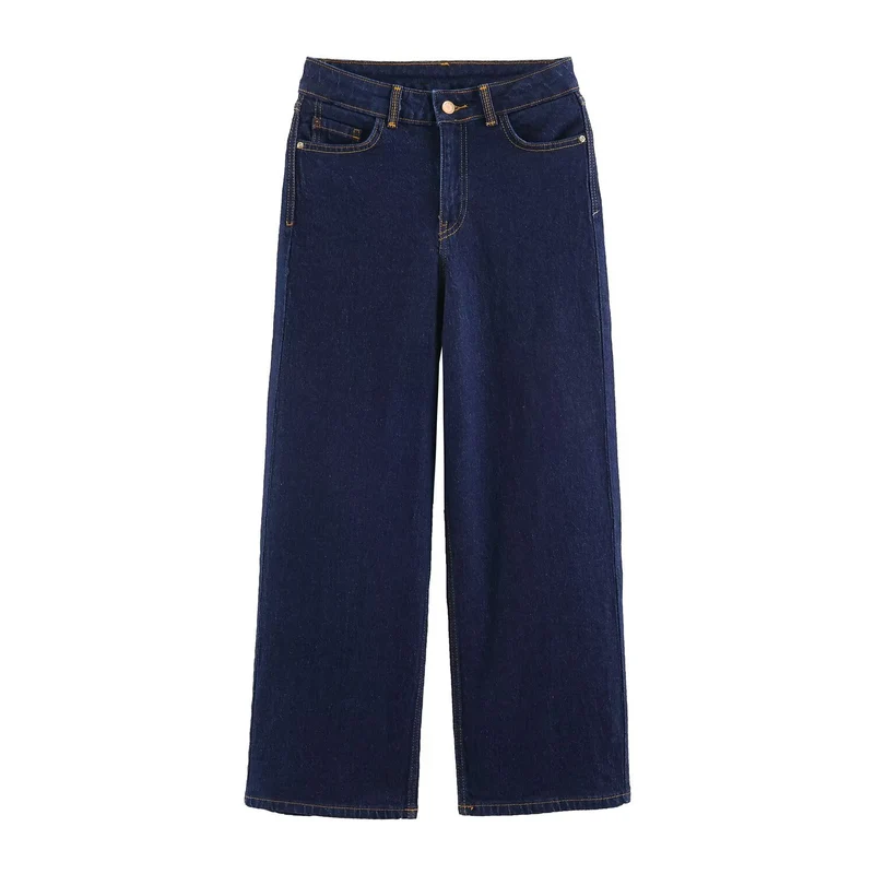 Damen Weite High-Waist Denimhose mit breitem Bein und Five-Pocket-Details Nord Taschen